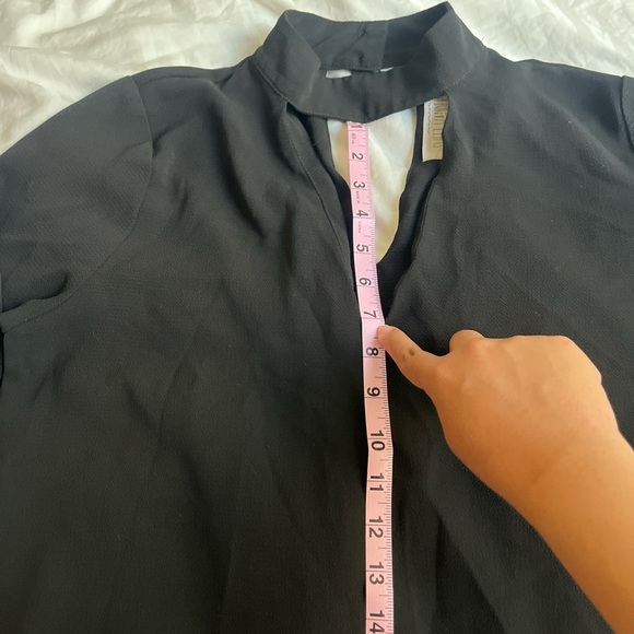 Black cutout choker crepe long sleeve blouse women's large - Picture 7 of 10